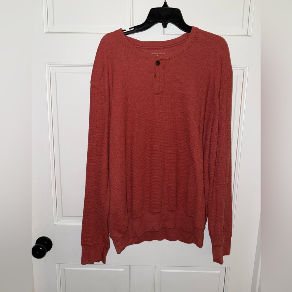 Men's Long Sleeve Henley Shirt - Rust